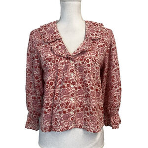 Nicoli Prairie European Peasant Blouse size Medium Red Pink Floral Boutique #S